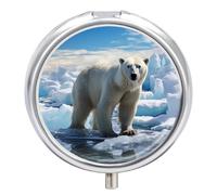 Polar Bear Ice Pill Box 3 Compartment Small Pill Case for Purse Or Pocket Mini Metal Pillcase Medicine Organizer, Round Daily Medicine Container to Hold Vitamins, Fish Oil