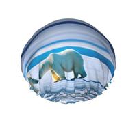 Polar Bear Ice Print Shower Cap For Women,Reusable Bath Cap,Breathable Shower Caps,Bathing Shower Caps With Adjustable