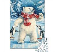 Polar Bear Ice Skating Jigsaw Puzzles for Adults Animal Puzzle Game 1000 Pieces Brain Challenge for Adults Gifts 70x50cm/1000pcs