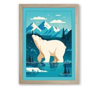 Polar Bear in Arctic Waters Minimalist Framed Wall Art Print A1 (84.1×59.4cm) Oak, Wall Decor for Living Room, Bedroom, Office & Home, Ready to Hang, Art Gift