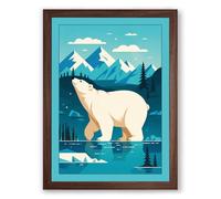 Polar Bear in Arctic Waters Minimalist Framed Wall Art Print A2 (59.4×42cm) Walnut, Wall Decor for Living Room, Bedroom, Office & Home, Ready to Hang, Art Gift