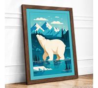 Polar Bear in Arctic Waters Minimalist Framed Wall Art Print A2 Walnut