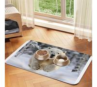 Polar Bear in The Snow Pet Feeding Mat-Waterproof & Non-Slip Dog and Cat Food Mat-No Stains Quick Dry Dog Water Dispenser Mat
