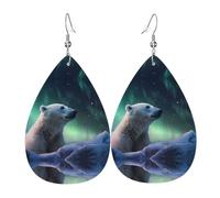 Polar bear in the snow Printed teardrop-shaped leather earrings | High-end design, light luxury earrings