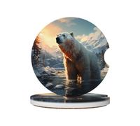Polar bear in winter Absorbent Ceramic Car Coasters 2 Pack