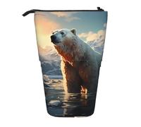 Polar Bear in Winter Expandable Stand Pencil Pouch, Multi-Design Oxford Fabric, Adjustable Height, Multi-Use Cosmetic Bag