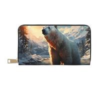 Polar Bear In Winter Leather Wallet, Unisex Long Wallet, Business Zipper, Multiple Card Slots, Large Capacity, Fashion, Casual, Wallet, White, One Size