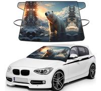 Polar bear in winter Print Car Windshield Cover for ice and Snow, Front Window Protectors with Elastic Straps&Storage Bag