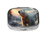 Polar Bear in Winter Square Pill Box with Full Print Design - Portable Metal Travel Case for Vitamins & Medication, 2.2x1.6x0.7 Inch.