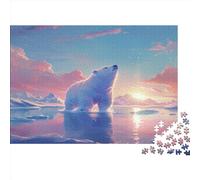 Polar Bear Jigsaw Puzzles Puzzle for Adults Kids. 1000 Piece Sunset Snow Mountain Impossible Challenge Toy Educational Games Home Decoration for Educational Games Gifts 1000pcs (75x50cm)