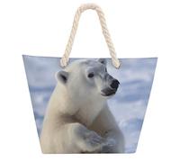 Polar Bear Large Tote Bag for Women, Waterproof Durable Beach Bag with Hemp Rope Handle, Multifunctional Hemp Rope Shopping Bag for Beach Park Travel Work Daily Use