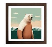 Polar Bear Mid-Century Framed Print | 18x18 Inch Walnut Framed Wall Art | Ready to Hang | Mid-Century Modern Animal Picture | Living Room Bedroom Lounge Office