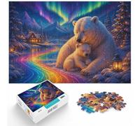 Polar Bear Mother and Cub Under the Northern Jigsaw Puzzle, 1000 Piece