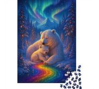 Polar Bear Mother and Cub Under the Northern Jigsaw Puzzle, 1000 Piece
