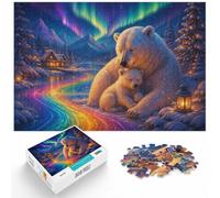Polar Bear Mother and Cub Under the Northern Jigsaw Puzzle, 1000 Piece