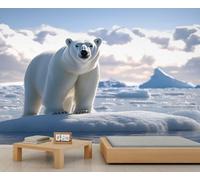 Polar Bear Mural Ice Snow Landscape Wallpaper Polar Scenery Wall Mural Large Panoramic Accent Wallpaper Bedroom Living Room 3D Sofa Backdrop (Non-self-Adhesive)