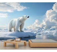 Polar Bear Mural Natural Landscape Wallpaper Arctic Ice Floe Wall Mural Large Panoramic Accent Wallpaper Bedroom Living Room 3D Sofa Backdrop (Non-self-Adhesive)