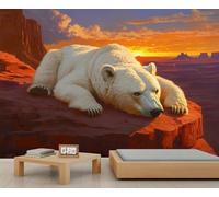 Polar Bear Mural Sunset Rocks Wallpaper Sunset Wilderness Wall Mural Giant Home Living Room Dining Room Wall Decor Poster (Non-self-Adhesive)