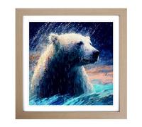Polar Bear Neo-Impressionism Framed Print | 18x18 Inch Oak Framed Wall Art | Ready to Hang | Impressionist Animal Picture | Living Room Bedroom Lounge Office