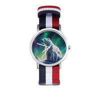 Polar Bear Northern Light Sport Watch for Men Women Nylon Strap Wrist Watch Analog Quartz Watch
