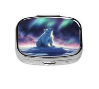 Polar Bear Northern Lights Pattern Pill Case Pill Box Travel Pill Organizer Small Square Medicine Box for Purse & Pocket Gifts