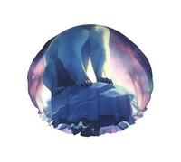 Polar Bear Northern Lights Waterproof Reusable Shower Cap For Women - Elastic Hair Cover For Bath, Spa, Travel & Daily Use