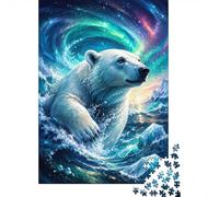 Polar Bear Ocean Aurora 1000pcs Mini Puzzle For Family Challenging | 52x38cm Cardboard Living Room Decor Durable Structure Birthday Gift Anxiety Relief