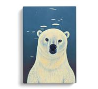 Polar Bear Painting Mid Century Canvas Print | Gallery Wrapped 30mm Frame Wall Art | 30x20 inches | Ready to Hang | Mid-Century Modern Animals Picture | Living Room Bedroom Lounge Office