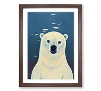 Polar Bear Painting Mid Century Framed Print | A2 Walnut Framed Wall Art | Ready to Hang | Mid-Century Modern Animal Picture | Living Room Bedroom Lounge Office