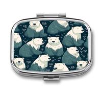 Polar Bear Pattern Pill Box 2 Compartment Small Square Pills Case Portable for Pocket Pill Organizer Travel Metal Pill Holder for Office Home Vitamin Medicine Fish Oil