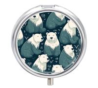 Polar Bear Pattern Round Pill Box 3 Compartment Small Pill Box Round Portable Pill Case to Hold Vitamins Medication Fish Oil and Supplements Travel Purse Pocket Gift