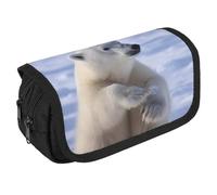 Polar Bear Pencil Case Organizer - Large Capacity 3 Compartment Pencil Pouch for Adults, Portable Makeup Bag & Aesthetic Stationery Bag with Zipper (8.7x4.3") Unisex Gift
