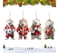 Polar Bear Pendants Christmas Tree Ornament, 4PCS Acrylic Polar Bear Hanging Pendant, Christmas Craft Pendant Hanging Decoration, Christmas Tree Topper Pendant Gift Backpack Car Hanging Accessories