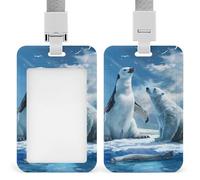 Polar Bear Penguin Badge Holders Name Tag Holders ID Card Holders Vertical Card Protector 6.8x11cm