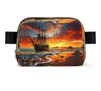 Polar Bear Penguin Fanny Pack Crossbody Waist Bag Pack Waterproof Mini Belt Bag Bum Hip Bag for Men Women, Pirate Ship In The Sunset, One Size