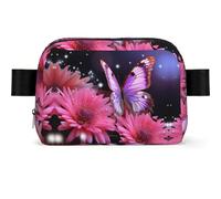 Polar Bear Penguin Fanny Pack Crossbody Waist Bag Pack Waterproof Mini Belt Bag Bum Hip Bag for Men Women, Pink Flower Purple Butterfly, One Size