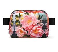 Polar Bear Penguin Fanny Pack Crossbody Waist Bag Pack Waterproof Mini Belt Bag Bum Hip Bag for Men Women, Peony Flower, One Size