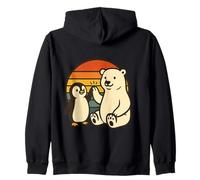 Polar Bear Penguin Friendship Retro Cute Best Friends Zip Hoodie