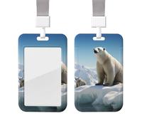 Polar Bear Penguin ID Badge Holder with Lanyard Vertical ID Card Holder with Clear Window Sliding Card Case Protector Pouch for Nurse Officer Teacher Name Credit Cards Holder