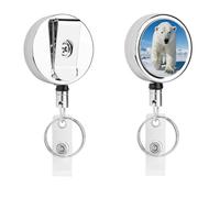 Polar Bear Penguin Retractable Work Badge Holder Keychain Badge Reel 24.4" Cord & 360° Swivel Alligator Clip Heavy Duty Id Name Tag Holder for Nurses Doctors Teachers Office Workers