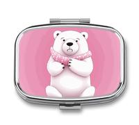 Polar Bear Pill Box 2 Compartment Medicine Organizer Portable Pill Container Square Pill Holder for Pocket Travel Pill Case for Purse