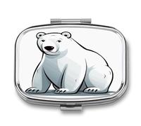 Polar Bear Pill Box 2 Compartment Small Square Pills Case Portable for Pocket Pill Organizer Travel Metal Pill Holder for Office Home Vitamin Medicine Fish Oil