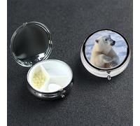 Polar Bear Pill Box 3 Compartment Pill Case for Purse or Pocket Small Medicine Organizer with Mirror Travel Pillbox Decorative Metal Vitamin Container Unique Gift