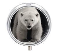 Polar Bear Pill Box 3-Compartment Travel Pill Organizer Portable Round Medicine Case with Mirror Design for Vitamins, Jewelry & Essentials Durable Pocket Pillbox for Purse, Camping