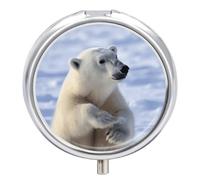 Polar Bear Pill Case Metal Round Portable Pill Box,Waterproof Travel Pills Organizer Vitamins Medicine Storage Box for Travel Or Daily