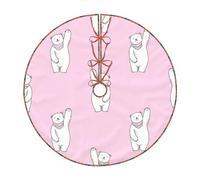 Polar Bear Pink Print Christmas Tree Skirt,New Year Winter Christmas Tree Decoration,Suitable For Family Parties