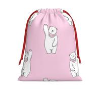 Polar Bear Pink Print Drawstring Gift Decor Bag Reusable Birthday Wedding Anniversaries Daily Storage
