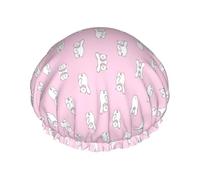 Polar Bear Pink Printed Bathing Cap, Dual Layer Hair Protector, Elastic Hair Cover For Washing Face, 10.6in/27cm