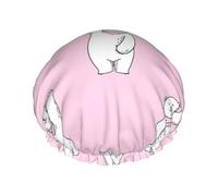 Polar Bear Pink Printed Bathing Hats, Dual Layer Reusable Headgear, Large Hair Cover For Daily Skin Care