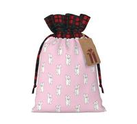 Polar Bear Pink Printing 4.7x6.9 Inch Christmas Bag Drawstring Closure,For Christmas Anniversaries Birthdays,Holds Gifts
